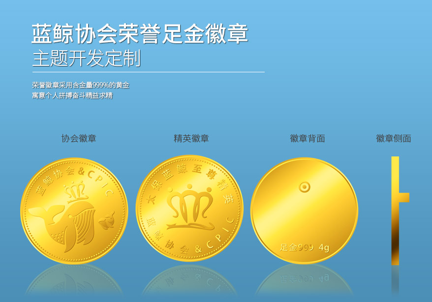 中萃黃金-藍鯨協會榮譽足金徽章